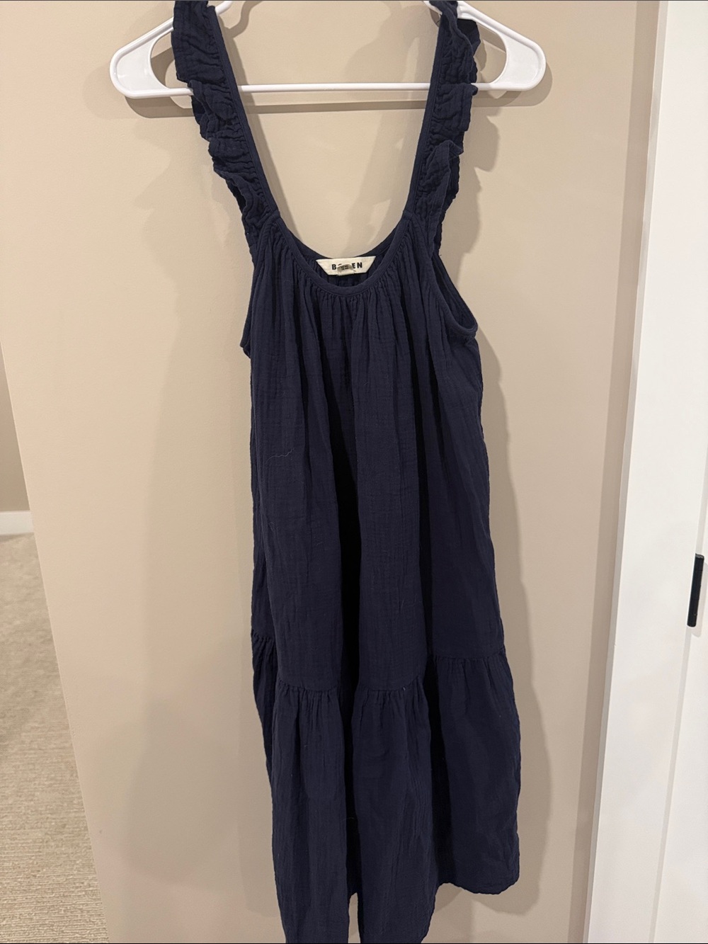 Boden Navy Ruffle Strap Midi Dress